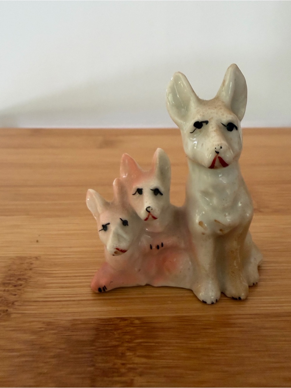 Vintage Porcelain German Shepherd Dog w Puppies Figurine Made in Occupied Japan
